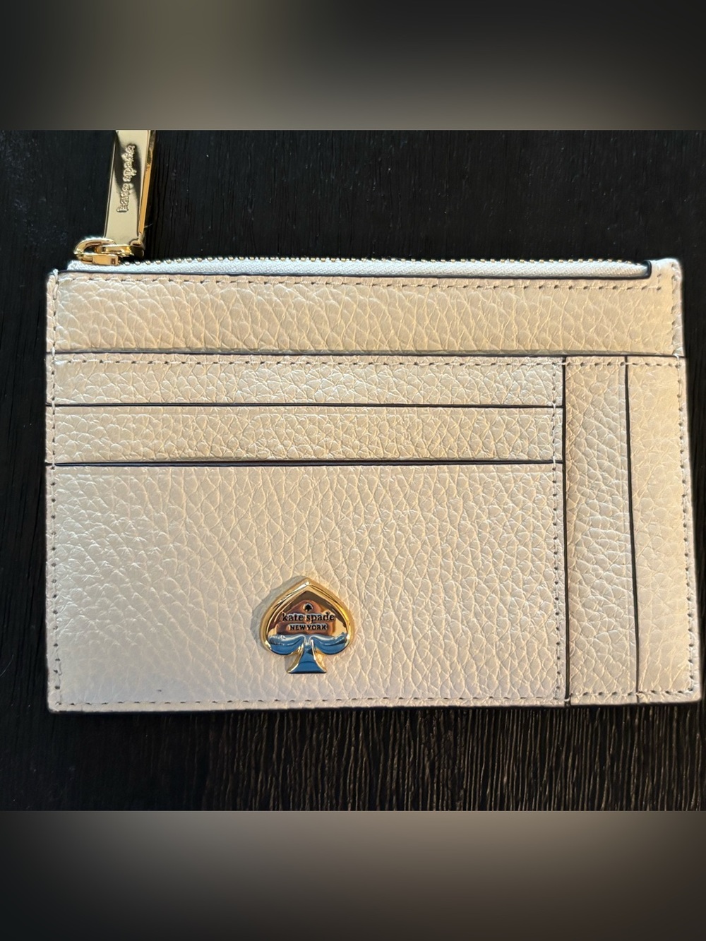 kate spade creamy white pebble leather cardholder with gold spade logo